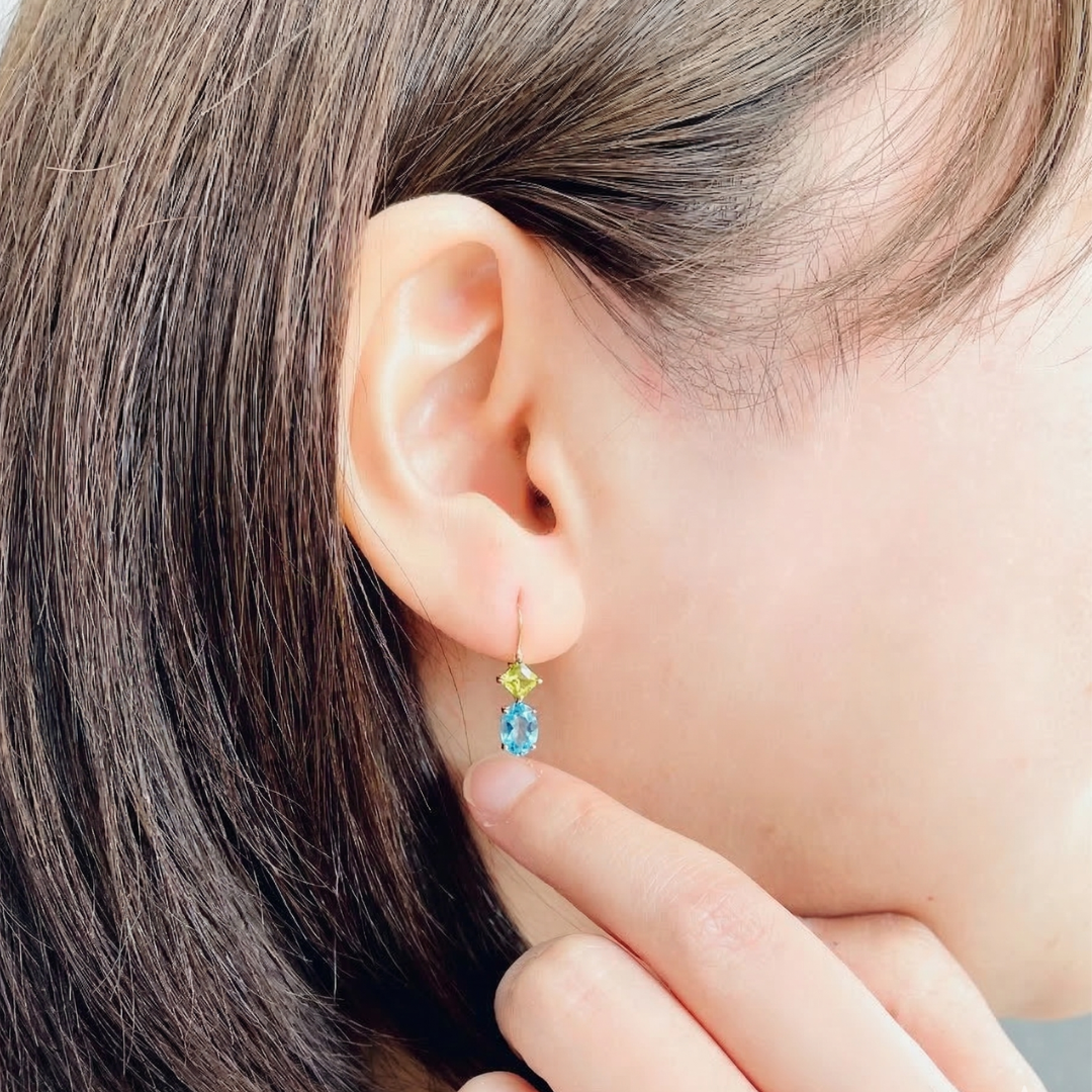 ペリドット×ブルートパーズ　フックピアス　K10YG