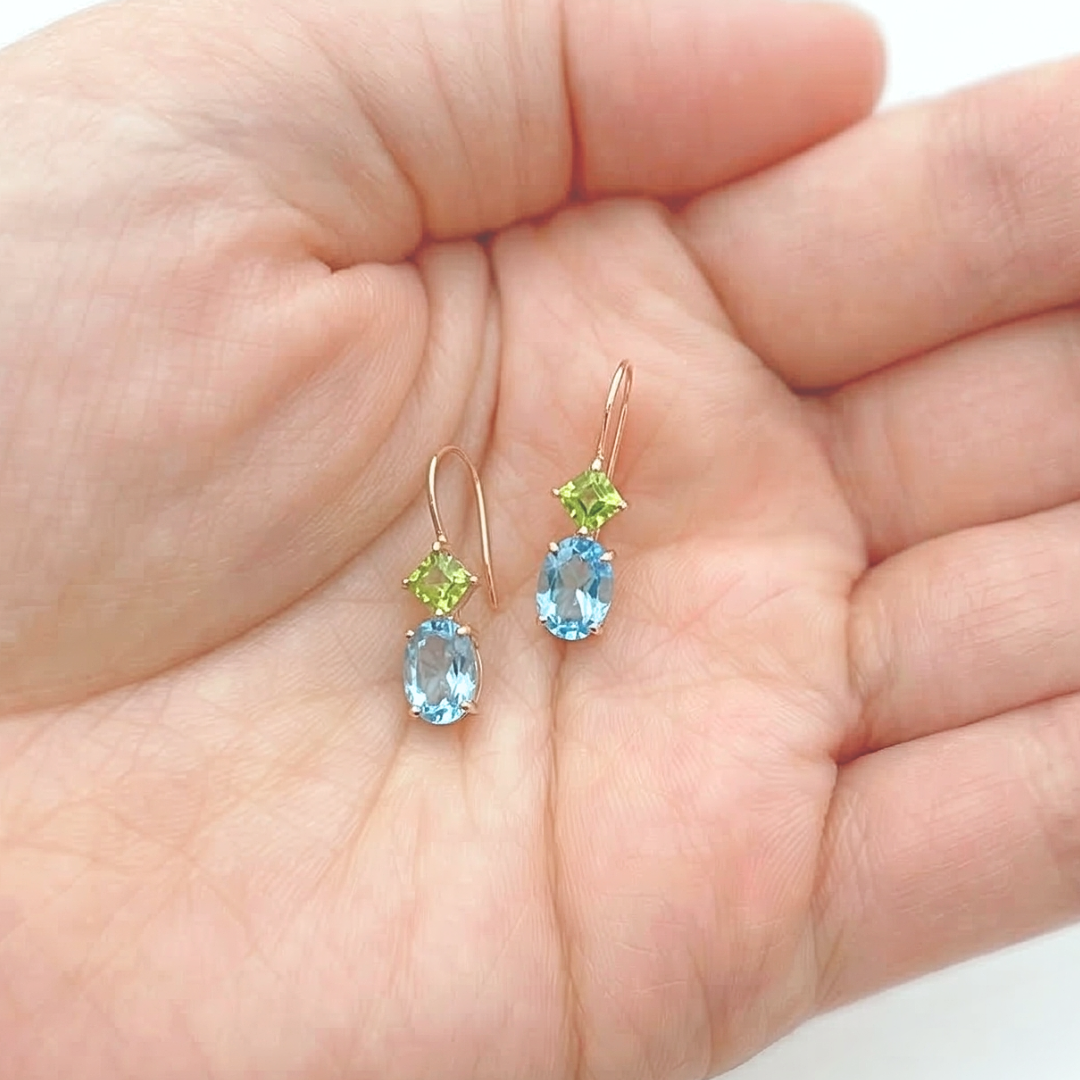 ペリドット×ブルートパーズ　フックピアス　K10YG