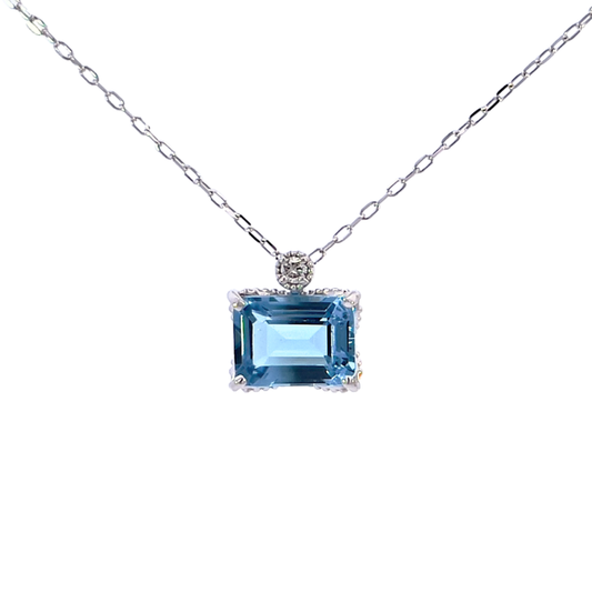 ブルートパーズ　ミルグレインスクエアネックレス　K10WG