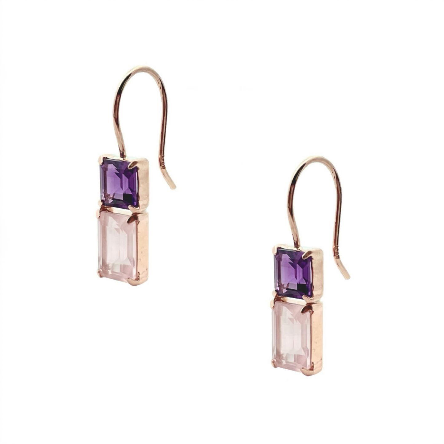 アメジスト×ローズクォーツ　フックピアス　K10YG