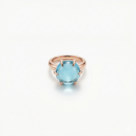 ブルートパーズ　ラウンドカボッション　ミニリング　ペンダントトップ　K10YG