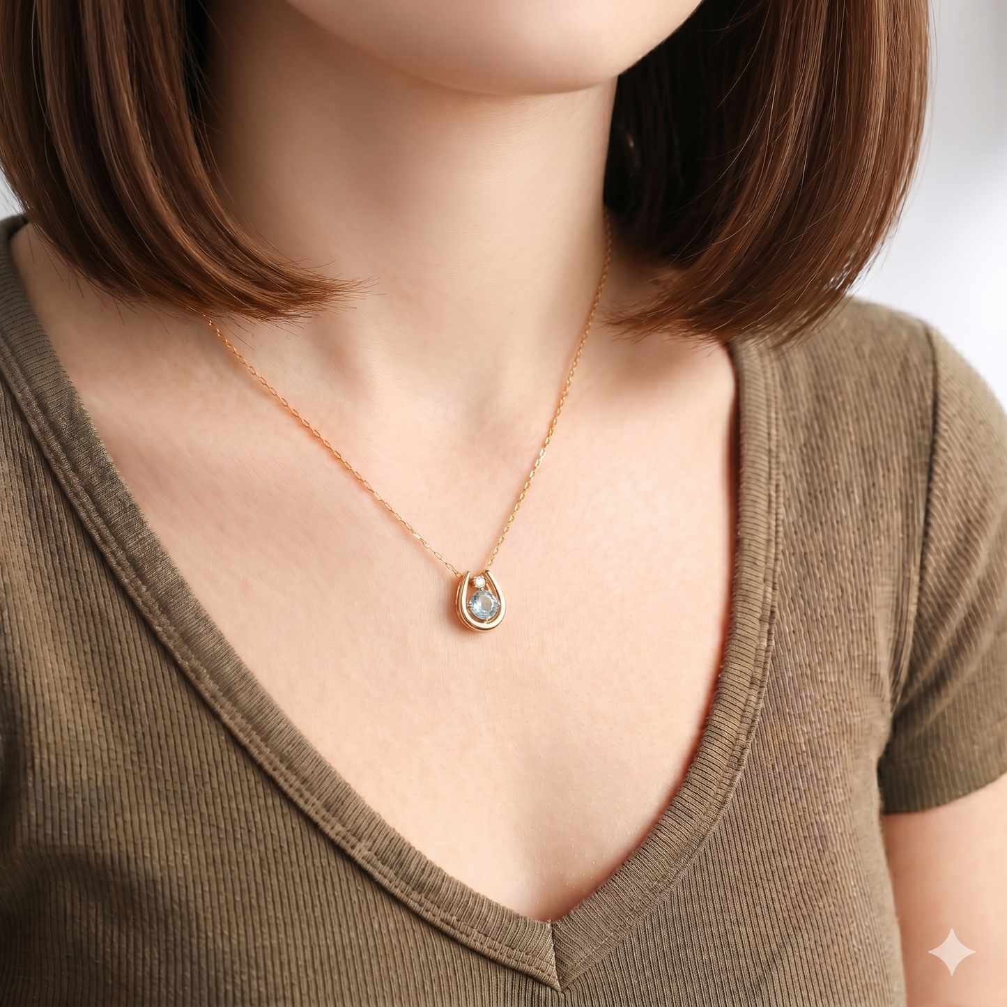 アクアマリン×ダイヤモンド0.01ct ホースシューネックレス K10YG