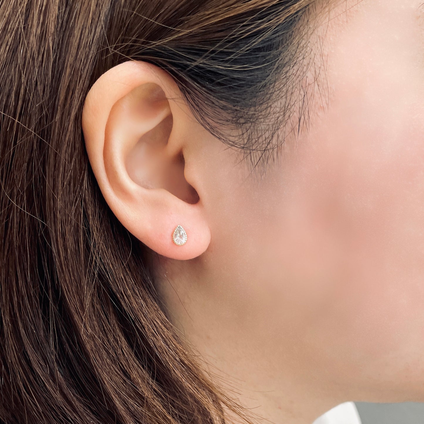 アクアマリン　ペアシェイプ　ミルピアス　K10YG