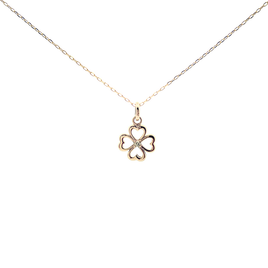 ダイヤモンド 0.01ct クローバーネックレス K10YG