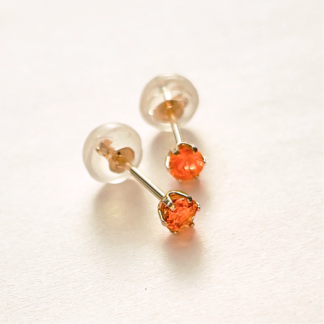 オレンジガーネット　ラウンドカット　スタッドピアス　K10YG