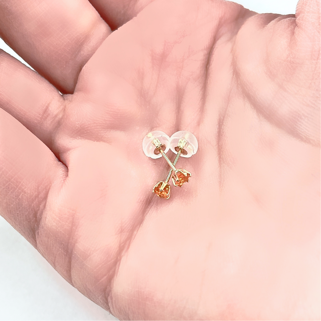 オレンジガーネット　ラウンドカット　スタッドピアス　K10YG