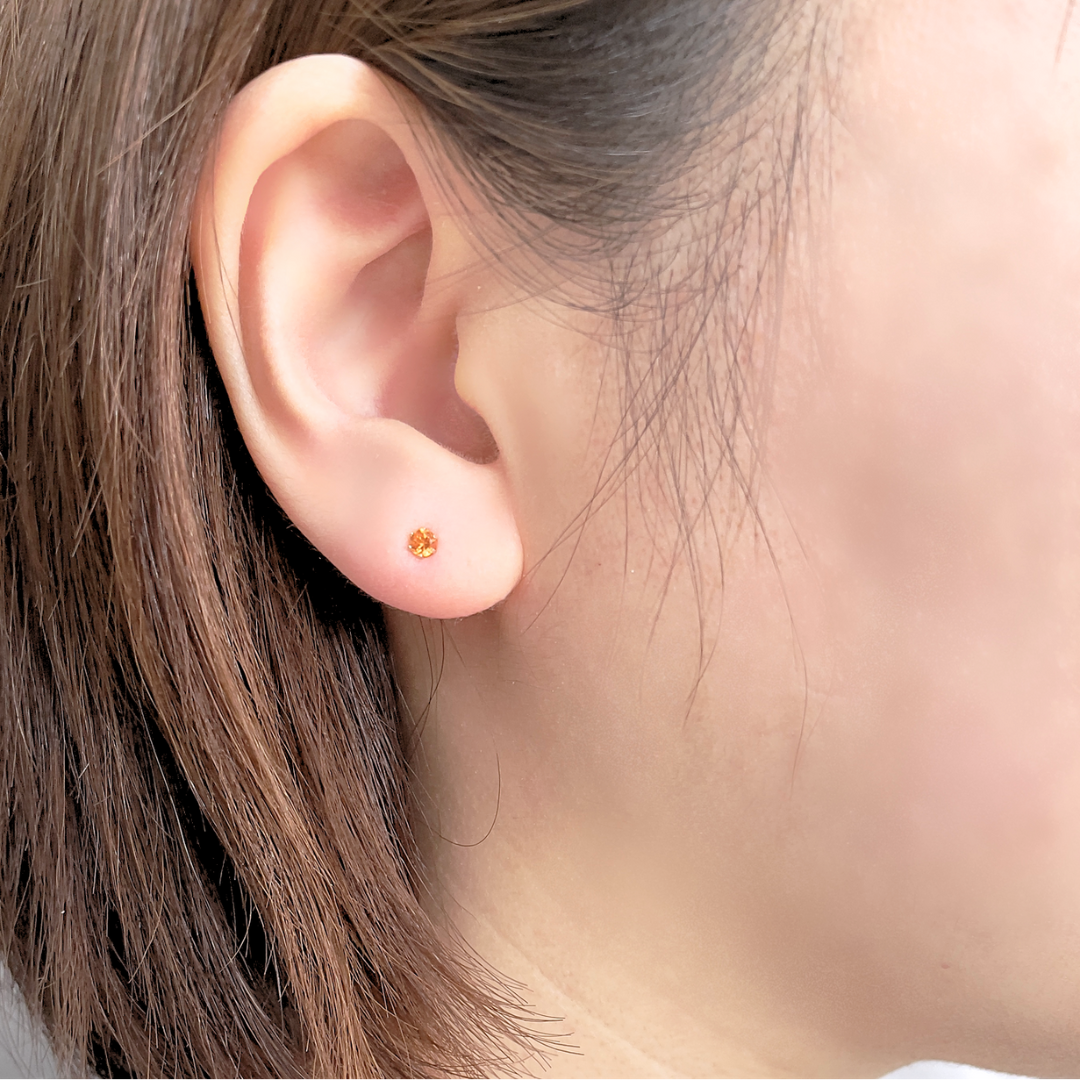 オレンジガーネット　ラウンドカット　スタッドピアス　K10YG