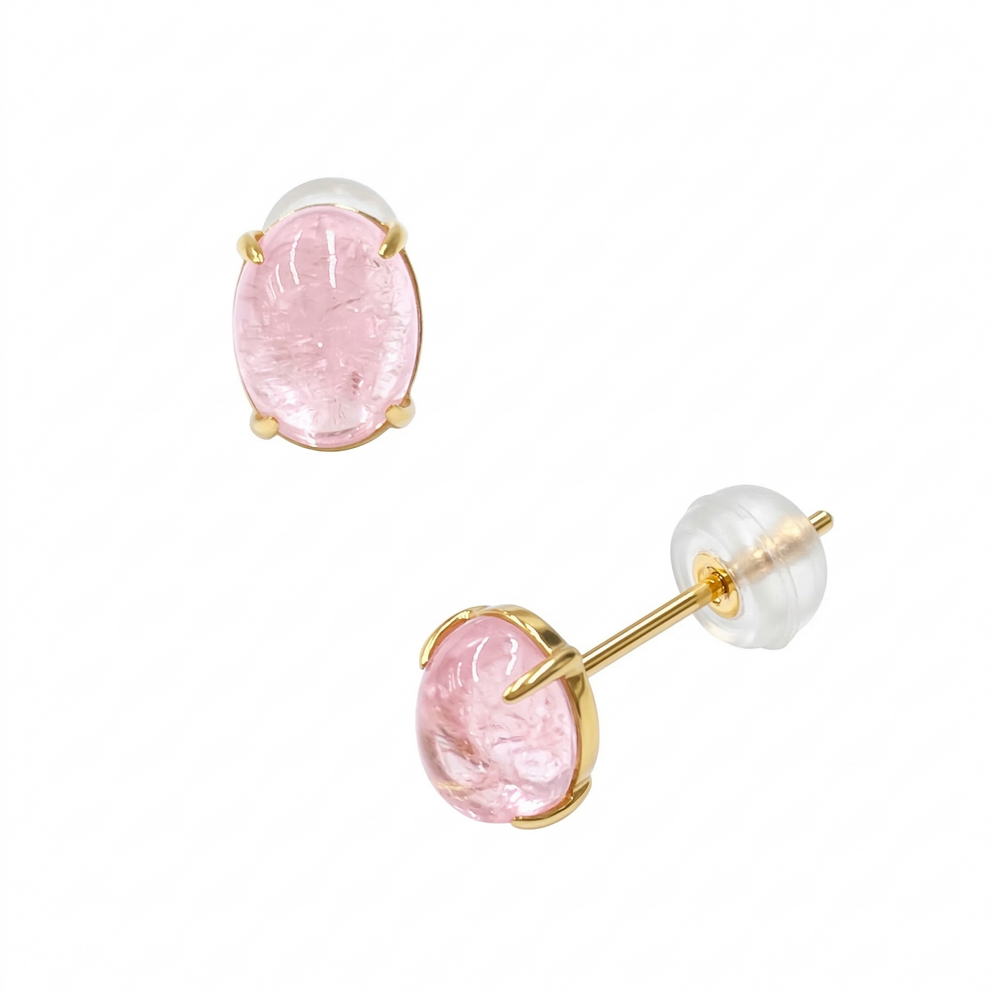 モルガナイト　カボッション　スタッドピアス　K10YG