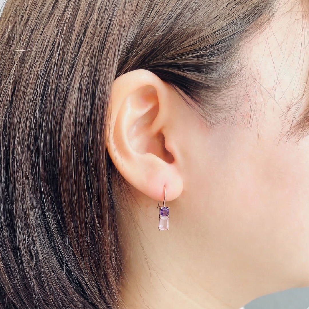 アメジスト×ローズクォーツ　フックピアス　K10YG