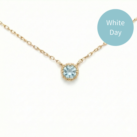 アクアマリン ミルグレインネックレス K10YG