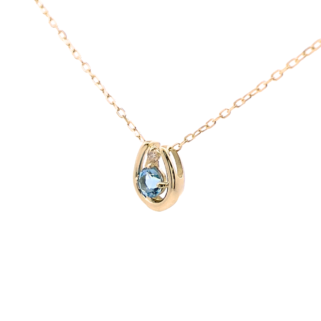 ブルートパーズ×ダイヤモンド0.01ct ホースシューネックレス K10YG