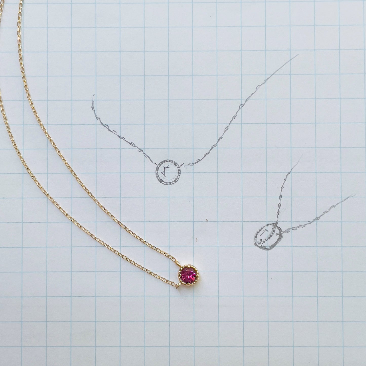 ピンクトルマリン ミルグレインネックレス K10YG