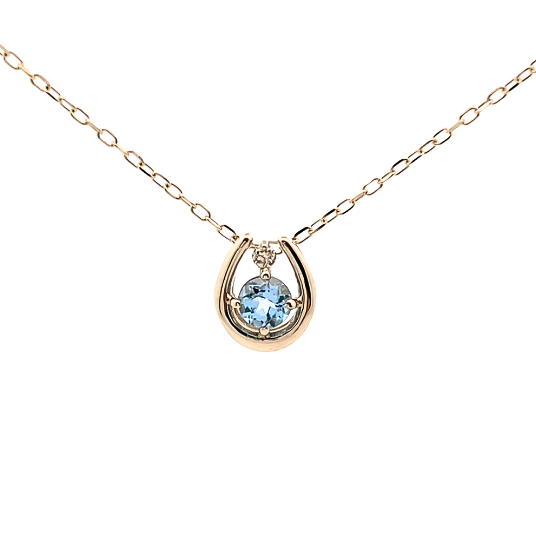 ブルートパーズ×ダイヤモンド0.01ct ホースシューネックレス K10YG