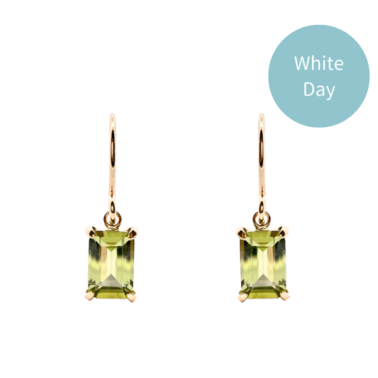 ペリドット　スクエアカット　フックピアス　K10YG