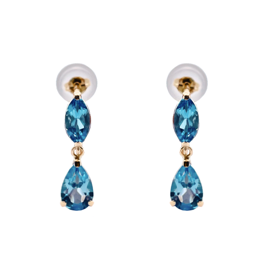 ブルートパーズ　ツインドロップ　ピアス　K10YG