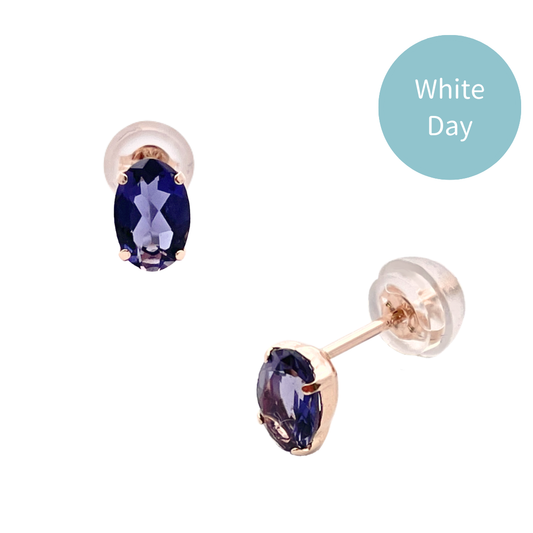 アイオライト　オーバルカット　スタッドピアス　K10YG