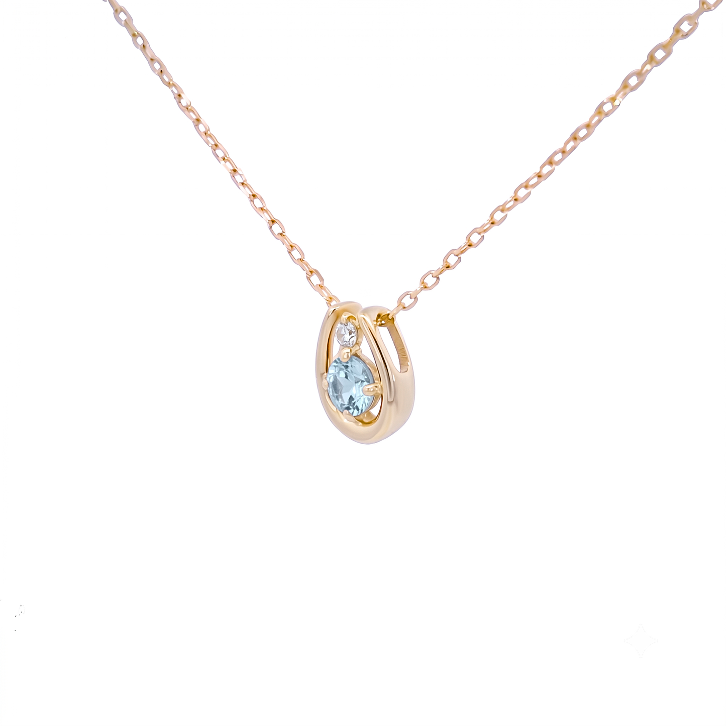 アクアマリン×ダイヤモンド0.01ct ホースシューネックレス K10YG
