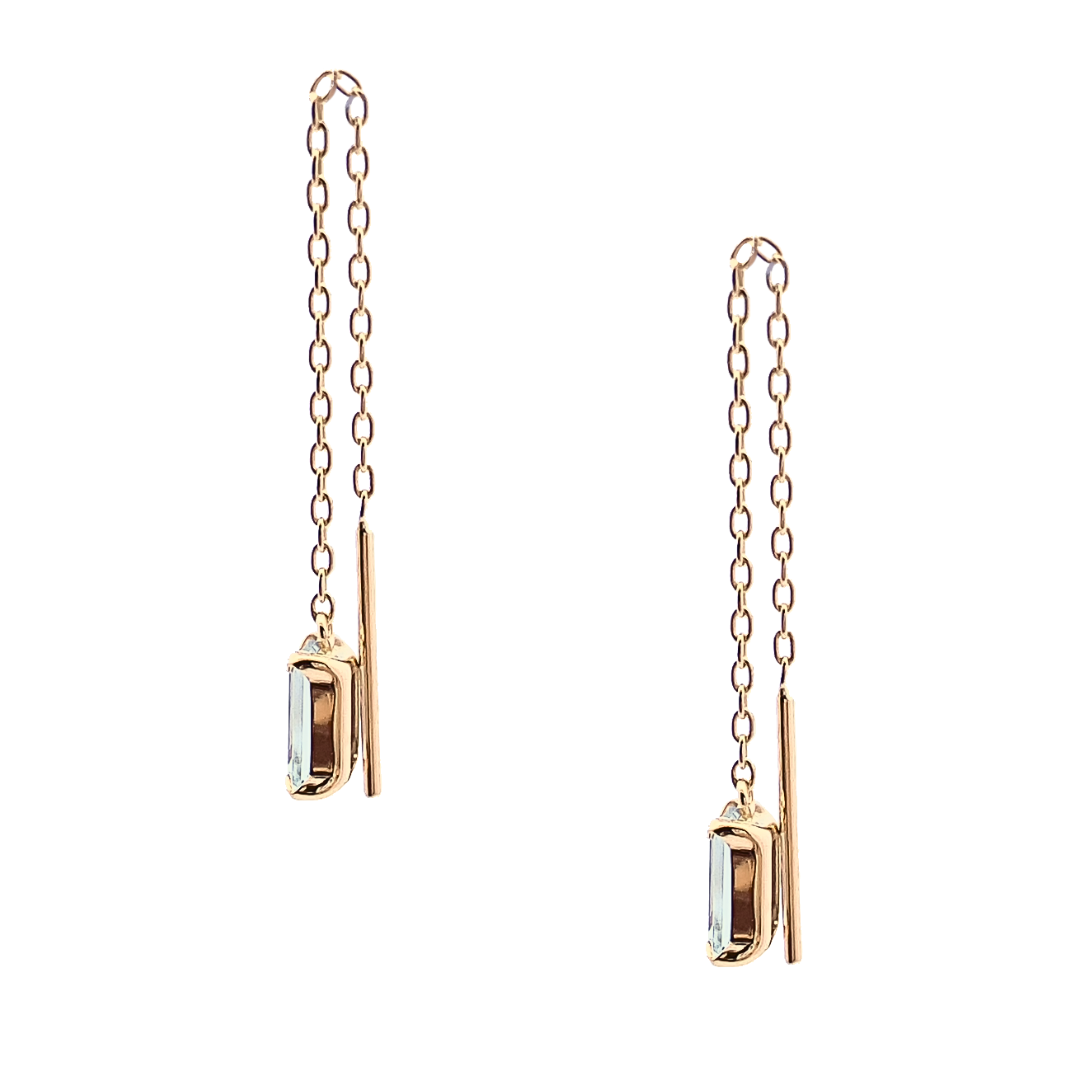 アクアマリン　スクエアカット　スィングピアス　K10YG