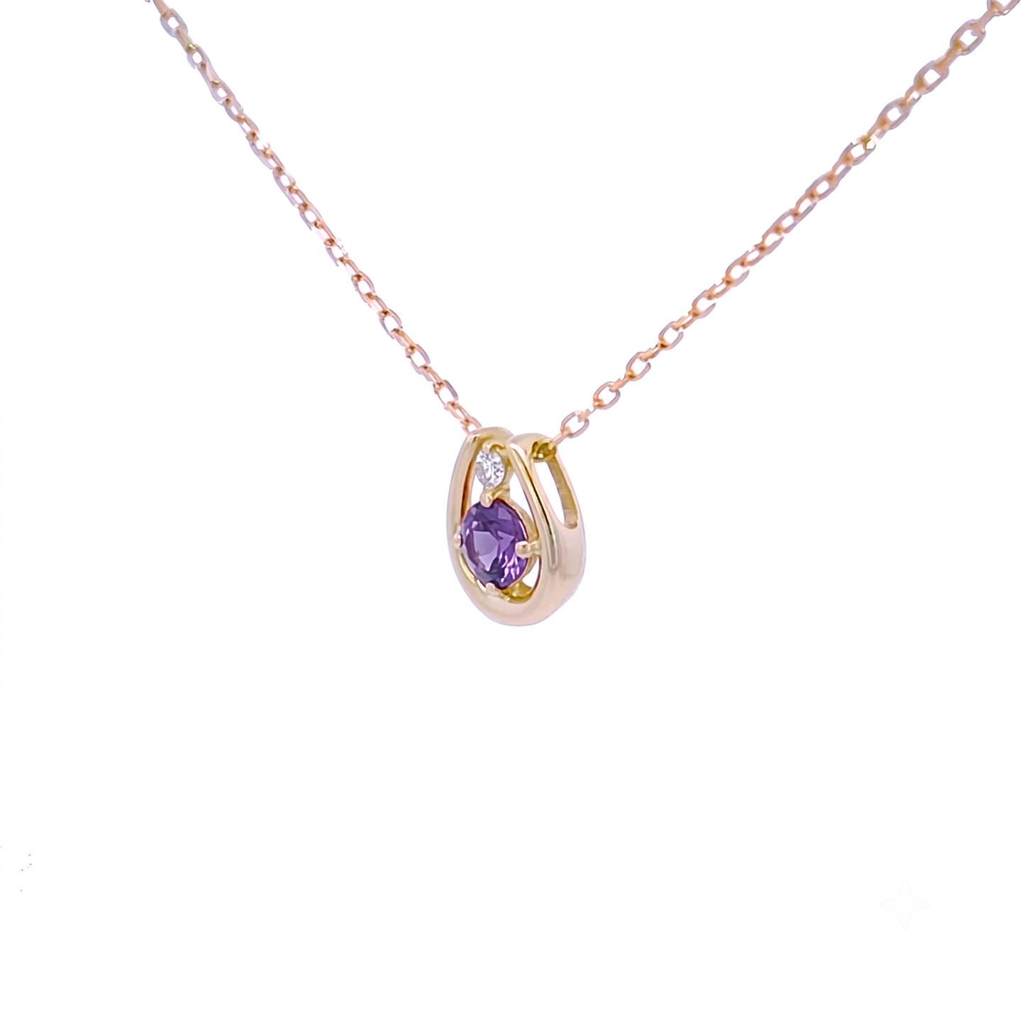 アメジスト×ダイヤモンド0.01ct ホースシューネックレス K10YG