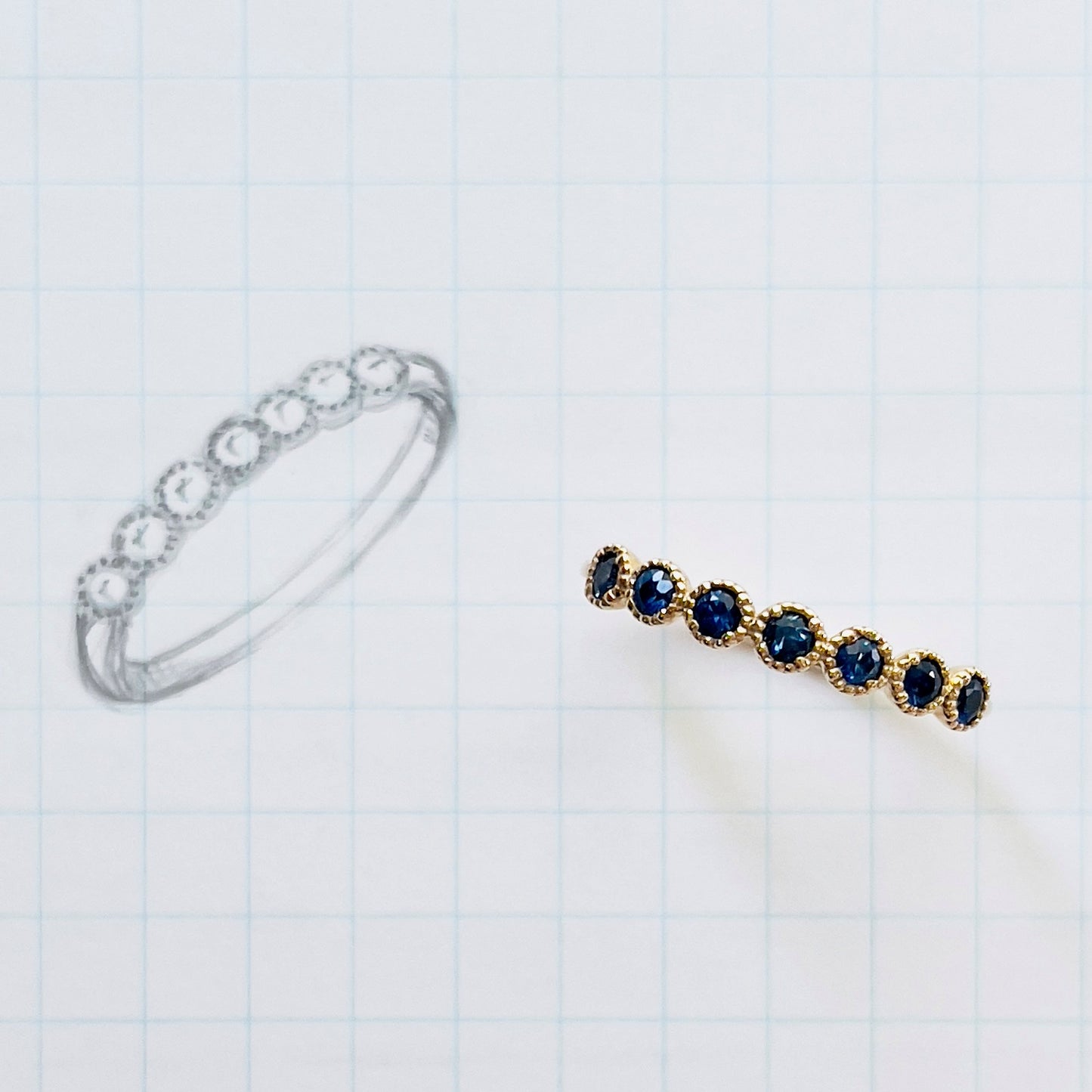 サファイア ミル打ちハーフエタニティ リング K10YG