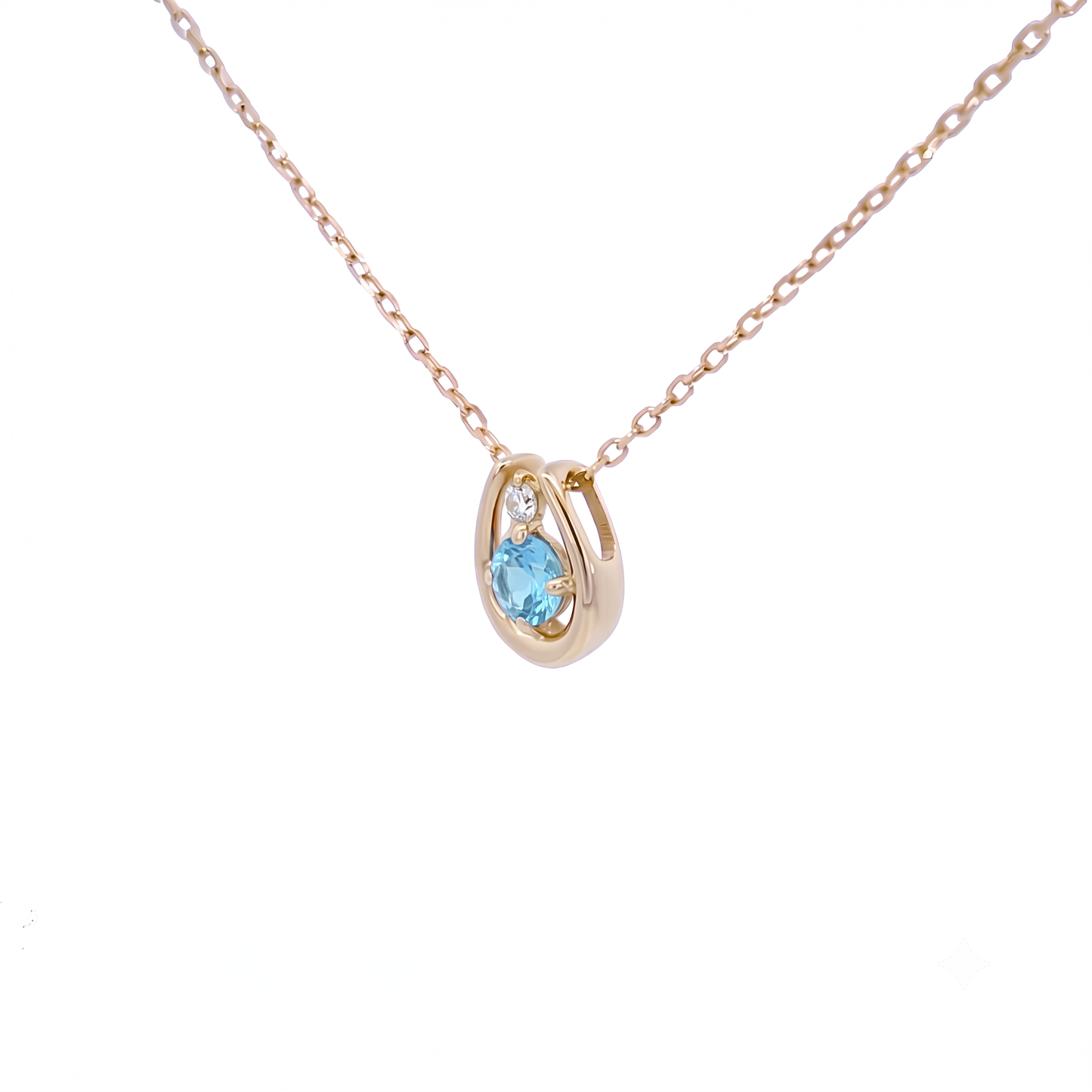 ブルートパーズ×ダイヤモンド0.01ct ホースシューネックレス K10YG