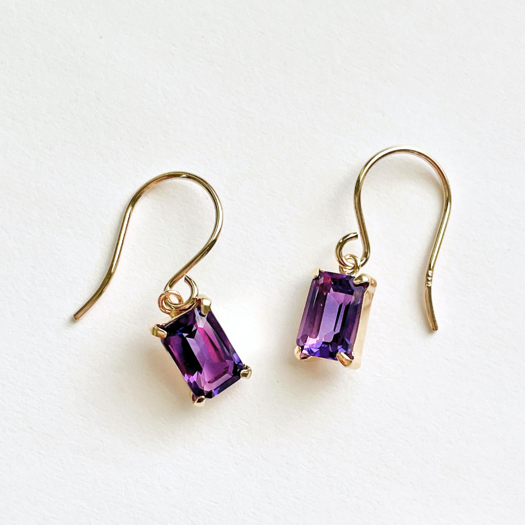 アメジスト　スクエアカット　フックピアス　K10YG