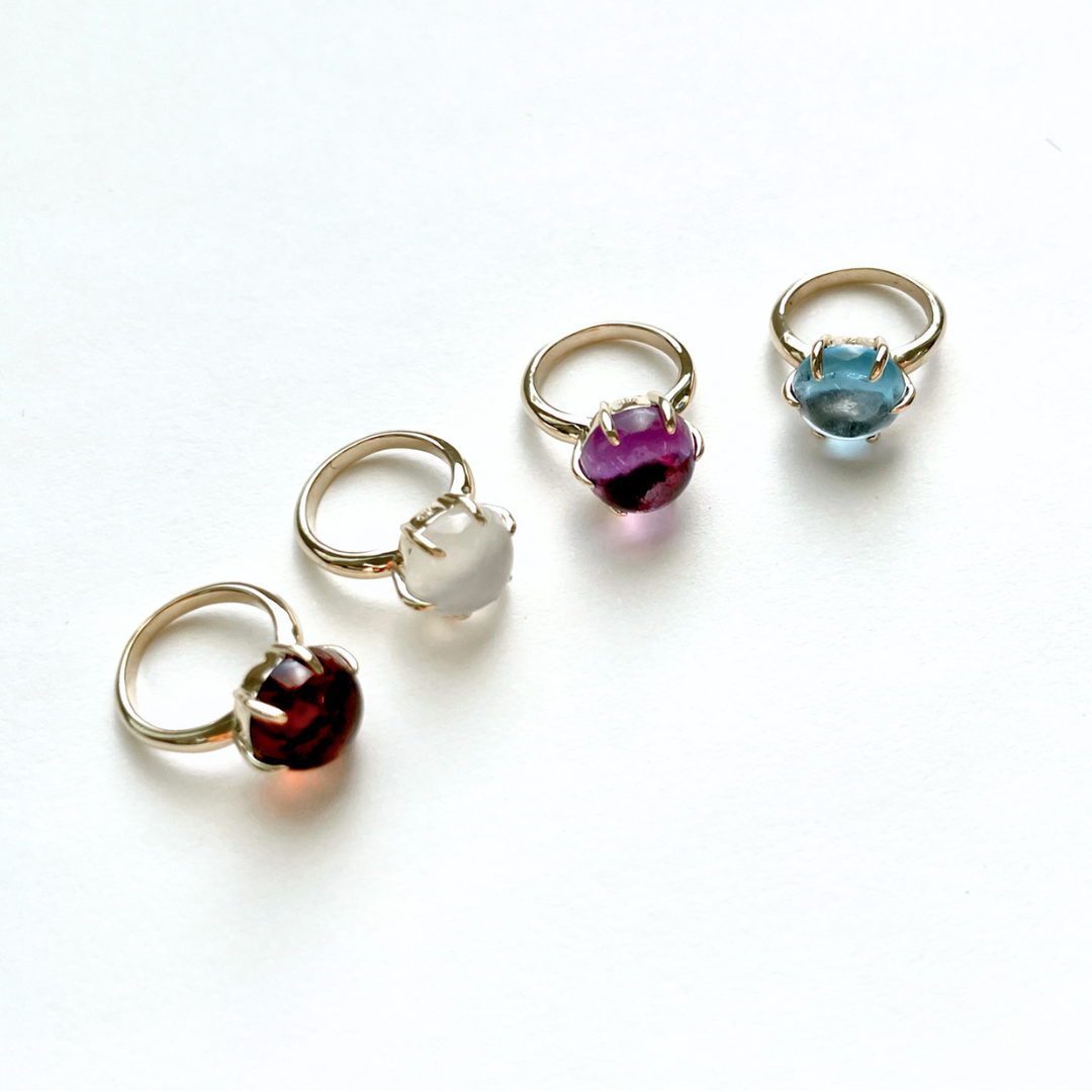 ブルートパーズ　ラウンドカボッション　ミニリング　ペンダントトップ　K10YG