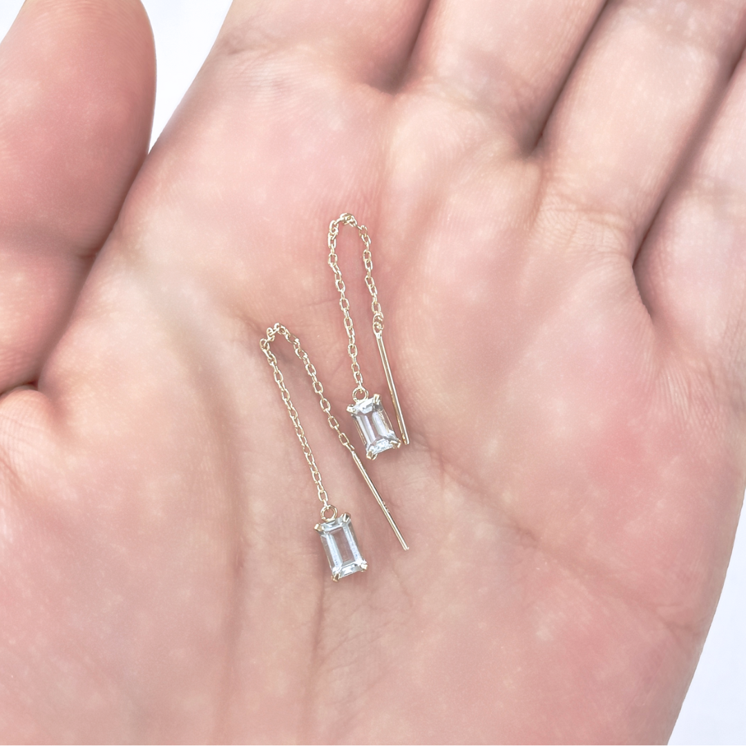 アクアマリン　スクエアカット　スィングピアス　K10YG