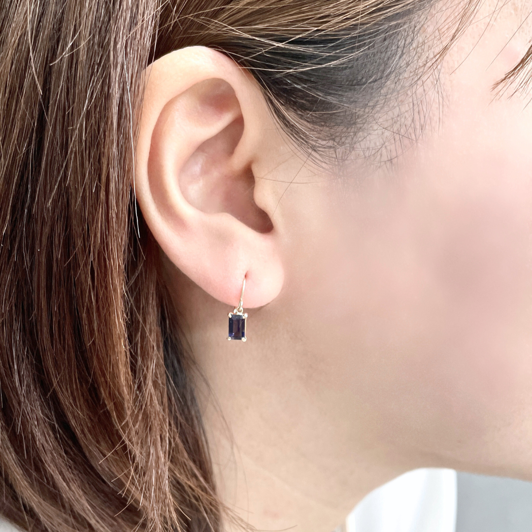 アイオライト　スクエアカット　フックピアス　K10YG