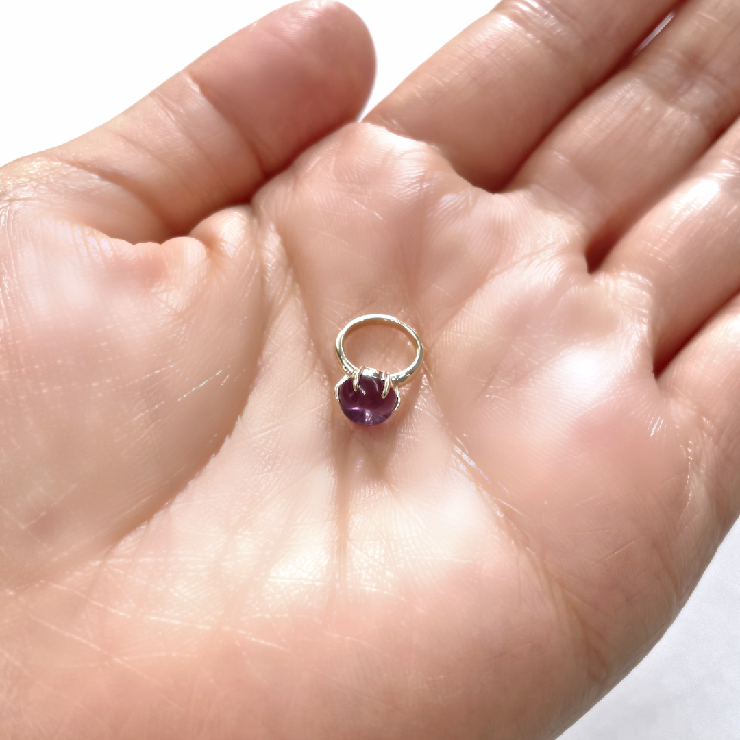 アメジスト　ラウンドカボッション　ミニリング　ペンダントトップ 　K10YG