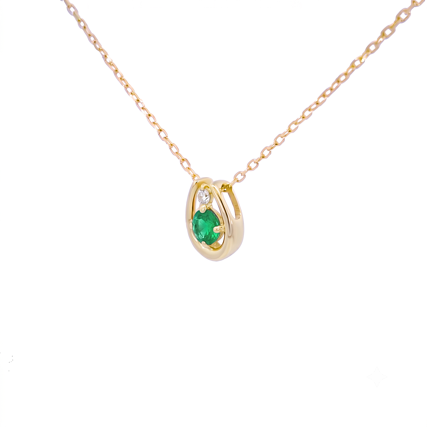 エメラルド×ダイヤモンド0.01ct ホースシューネックレス K10YG