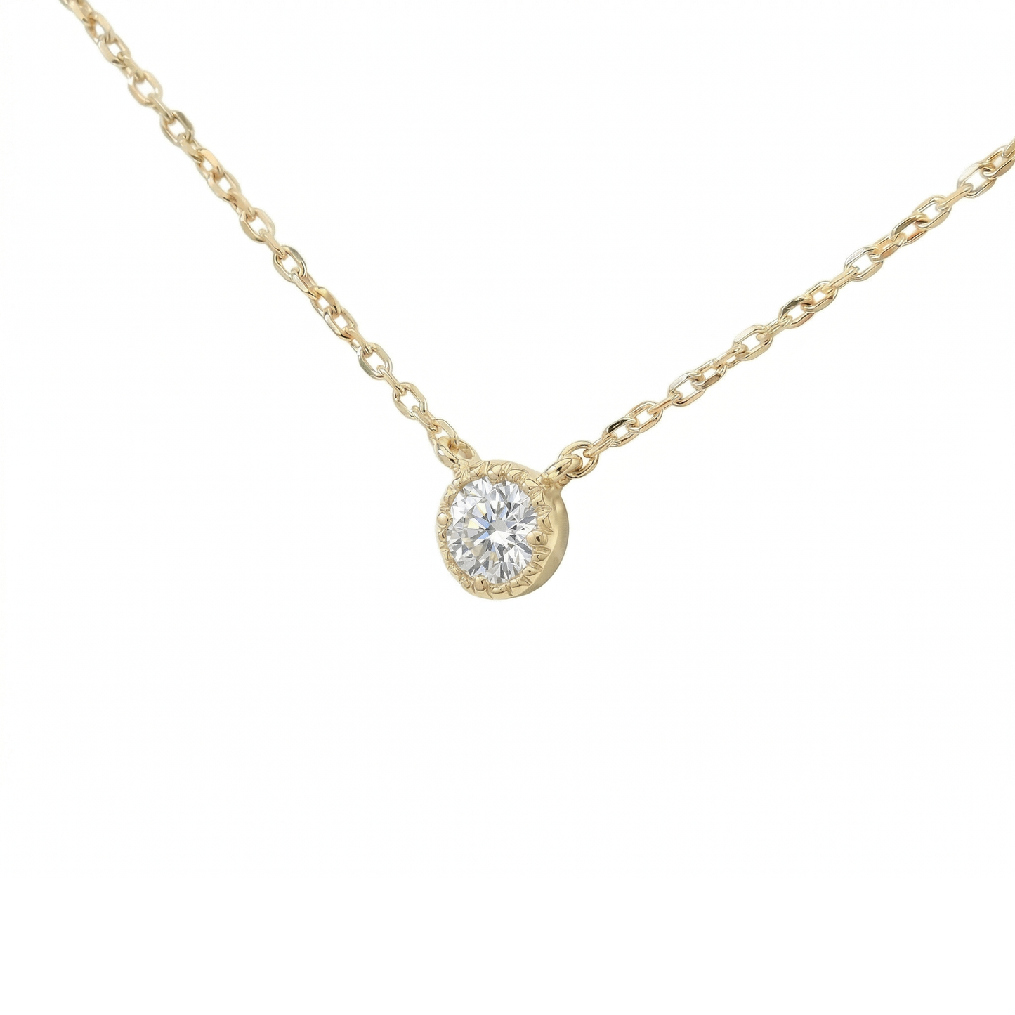 ダイヤモンド0.10ct ミルグレインネックレス K10YG
