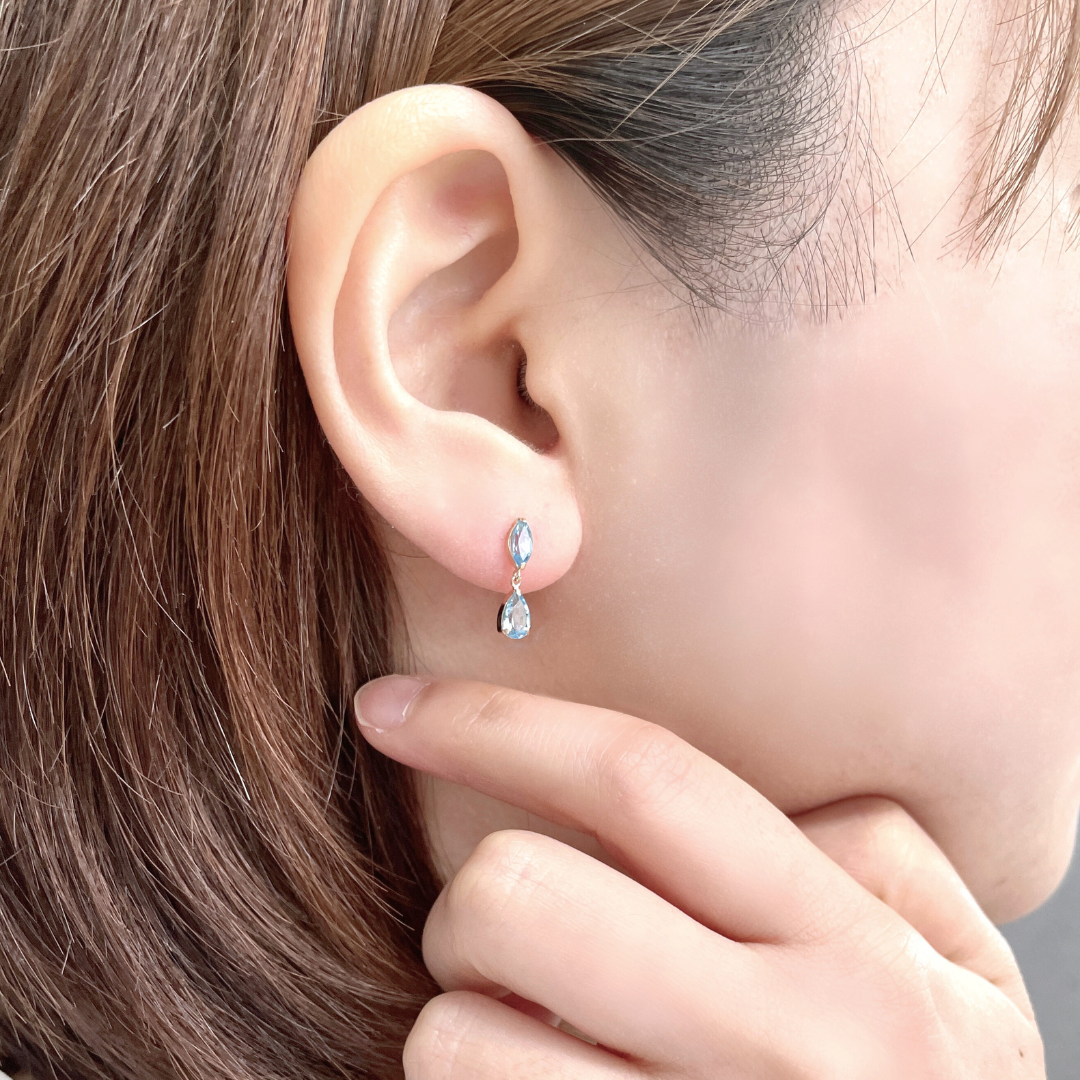 ブルートパーズ　ツインドロップ　ピアス　K10YG