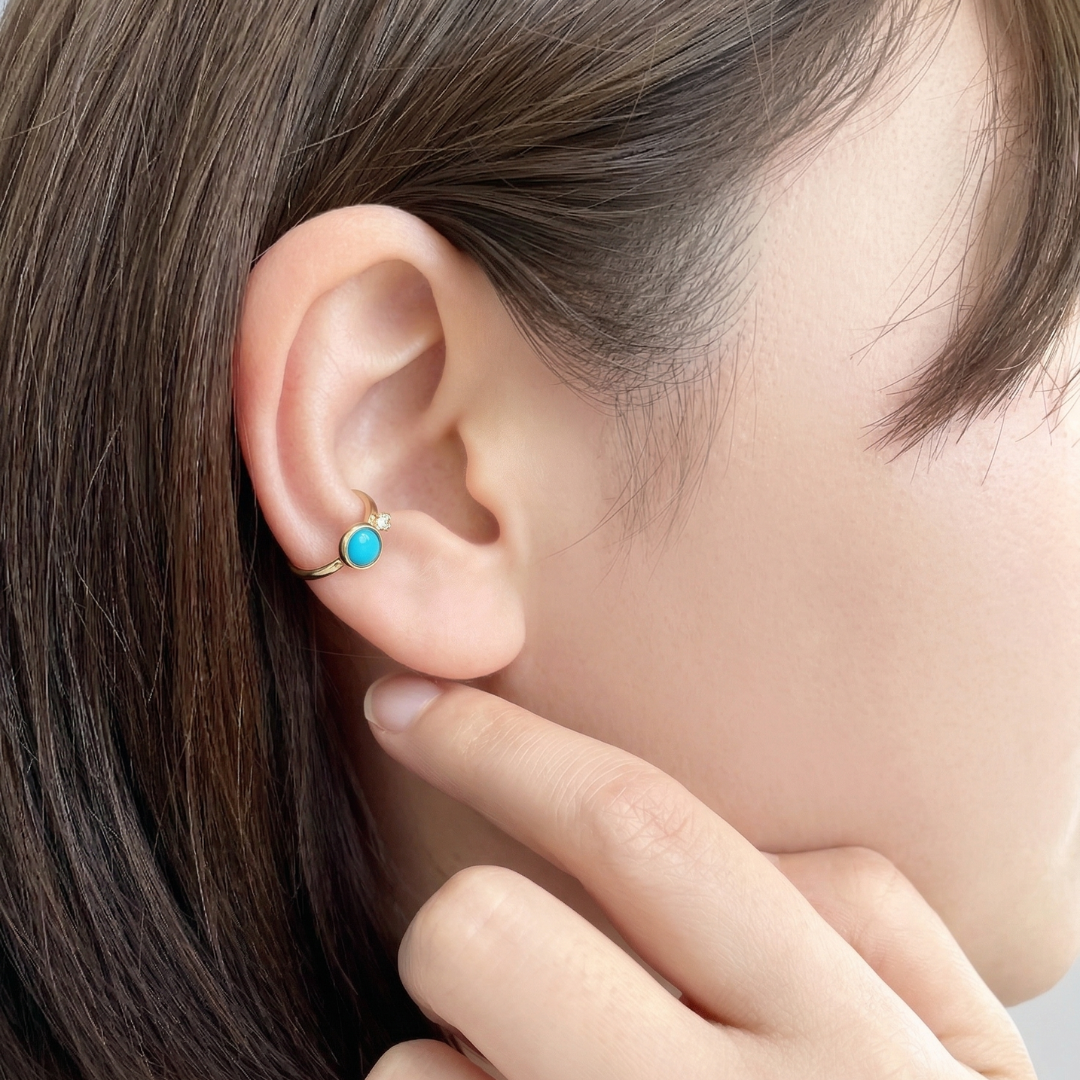 ターコイズ×ホワイトトパーズ　イヤーカフ　K10YG