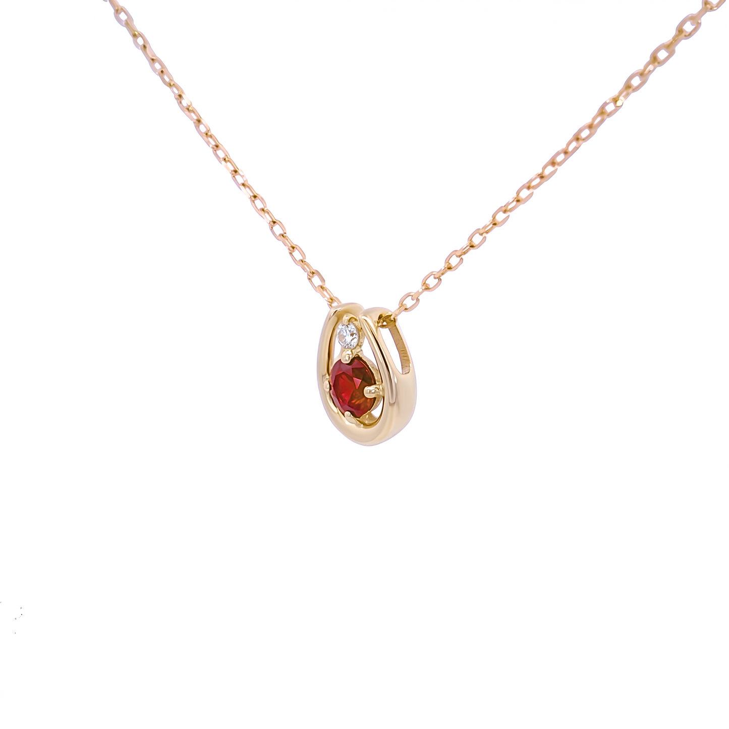 ガーネット×ダイヤモンド0.01ct ホースシューネックレス K10YG