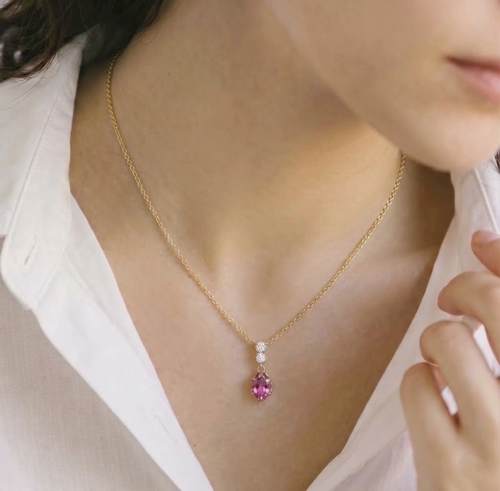 ロードライトガーネット×ダイヤモンド0.01ct ネックレス K10YG