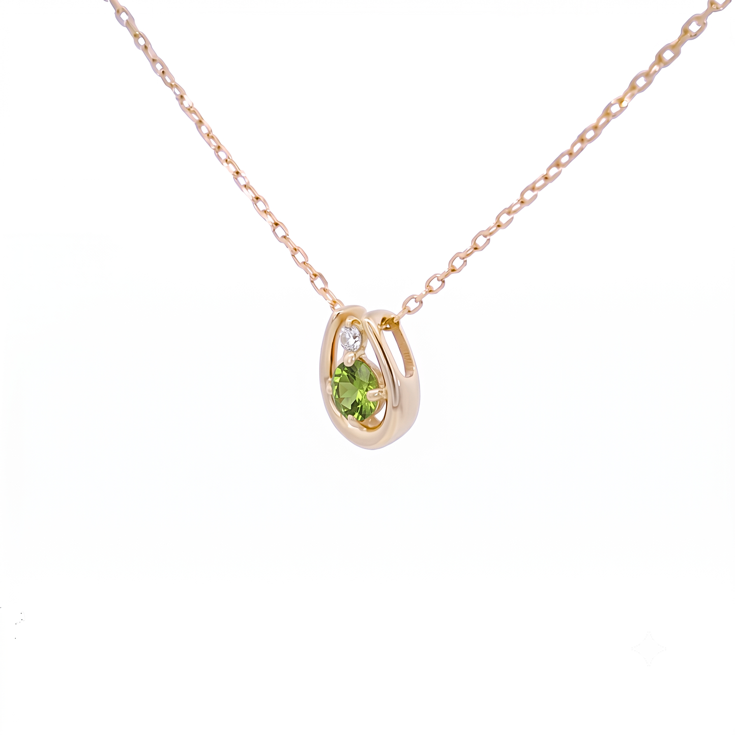 ペリドット×ダイヤモンド0.01ct ホースシューネックレス K10YG