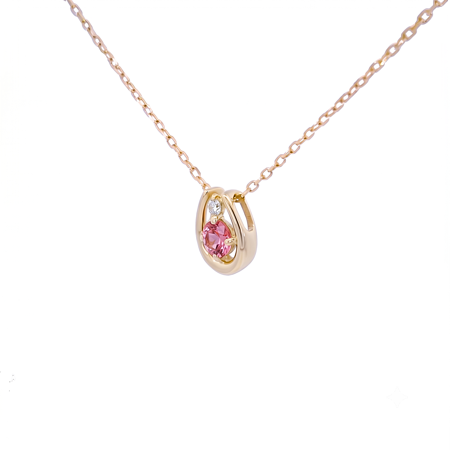 ピンクトルマリン×ダイヤモンド0.01ct ホースシューネックレス K10YG