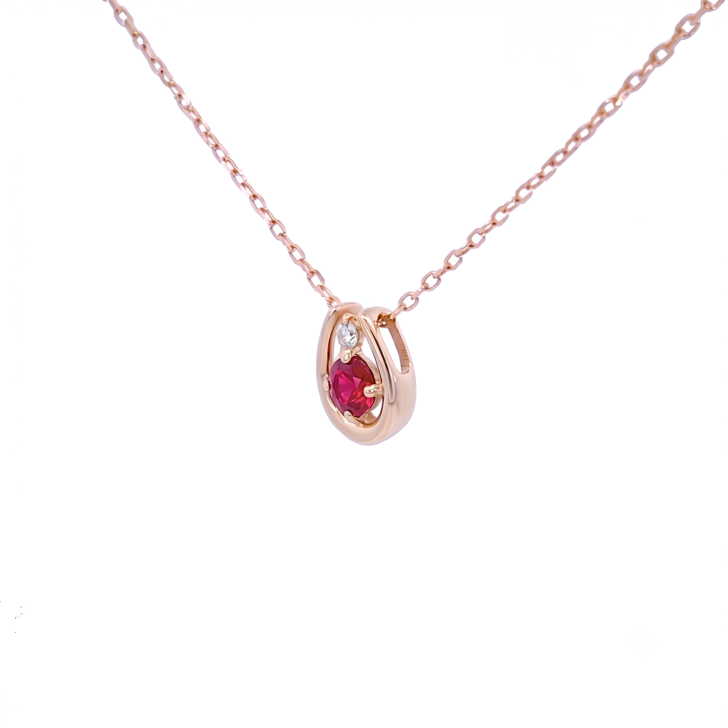 ルビー×ダイヤモンド0.01ct ホースシューネックレス K10YG