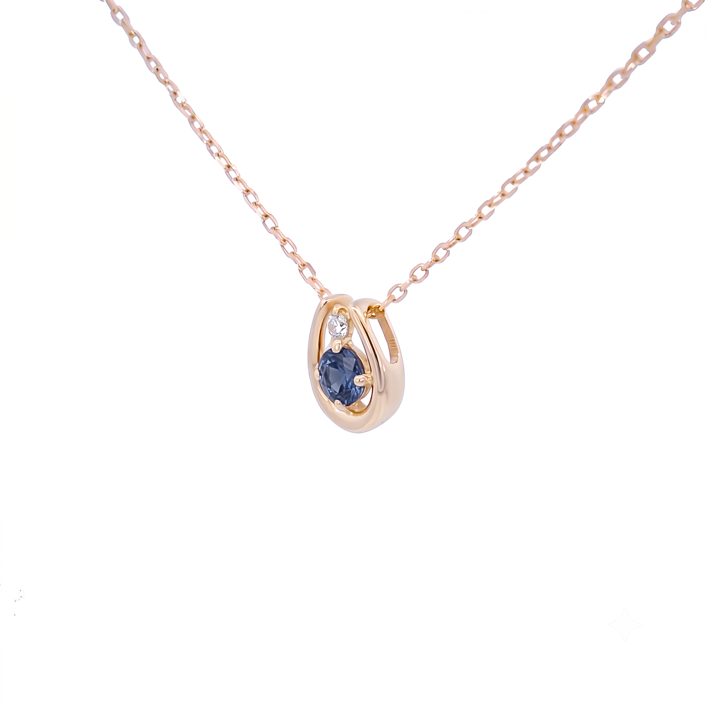 サファイア×ダイヤモンド0.01ct ホースシューネックレス K10YG
