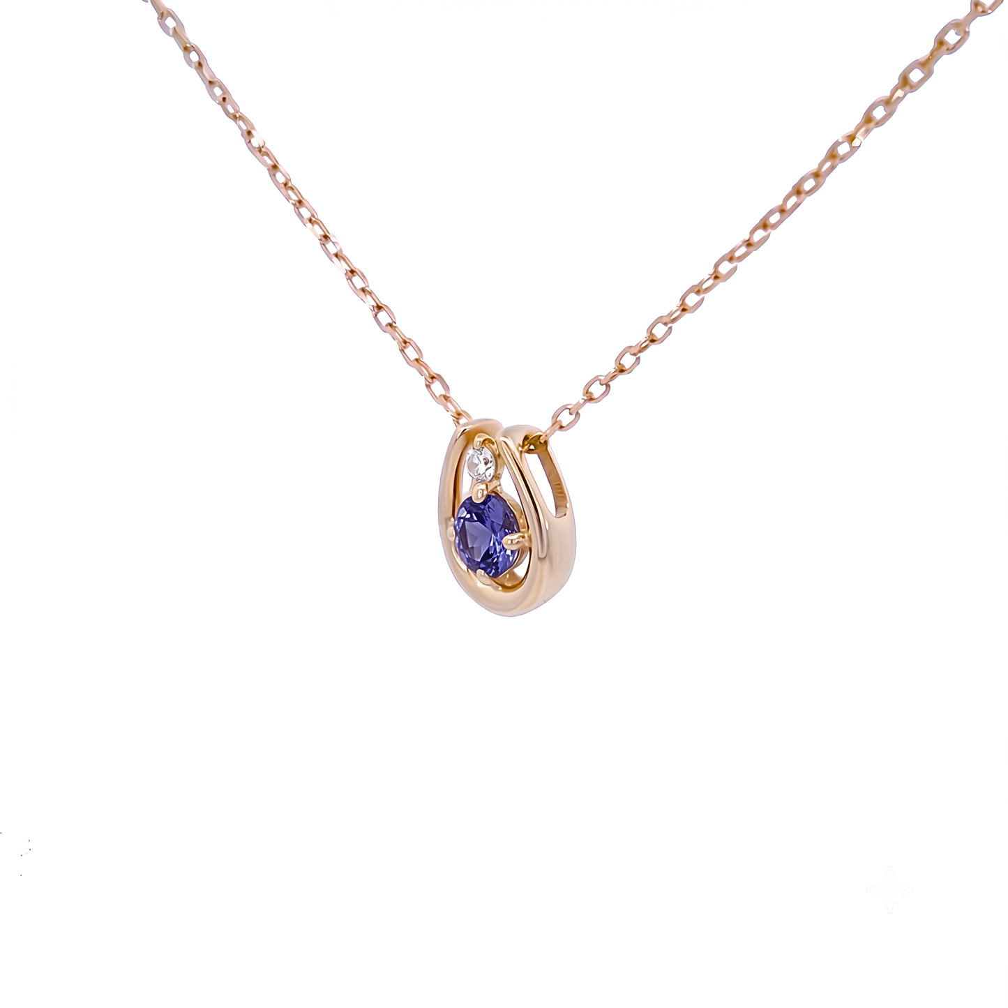タンザナイト×ダイヤモンド0.01ct ホースシューネックレス K10YG