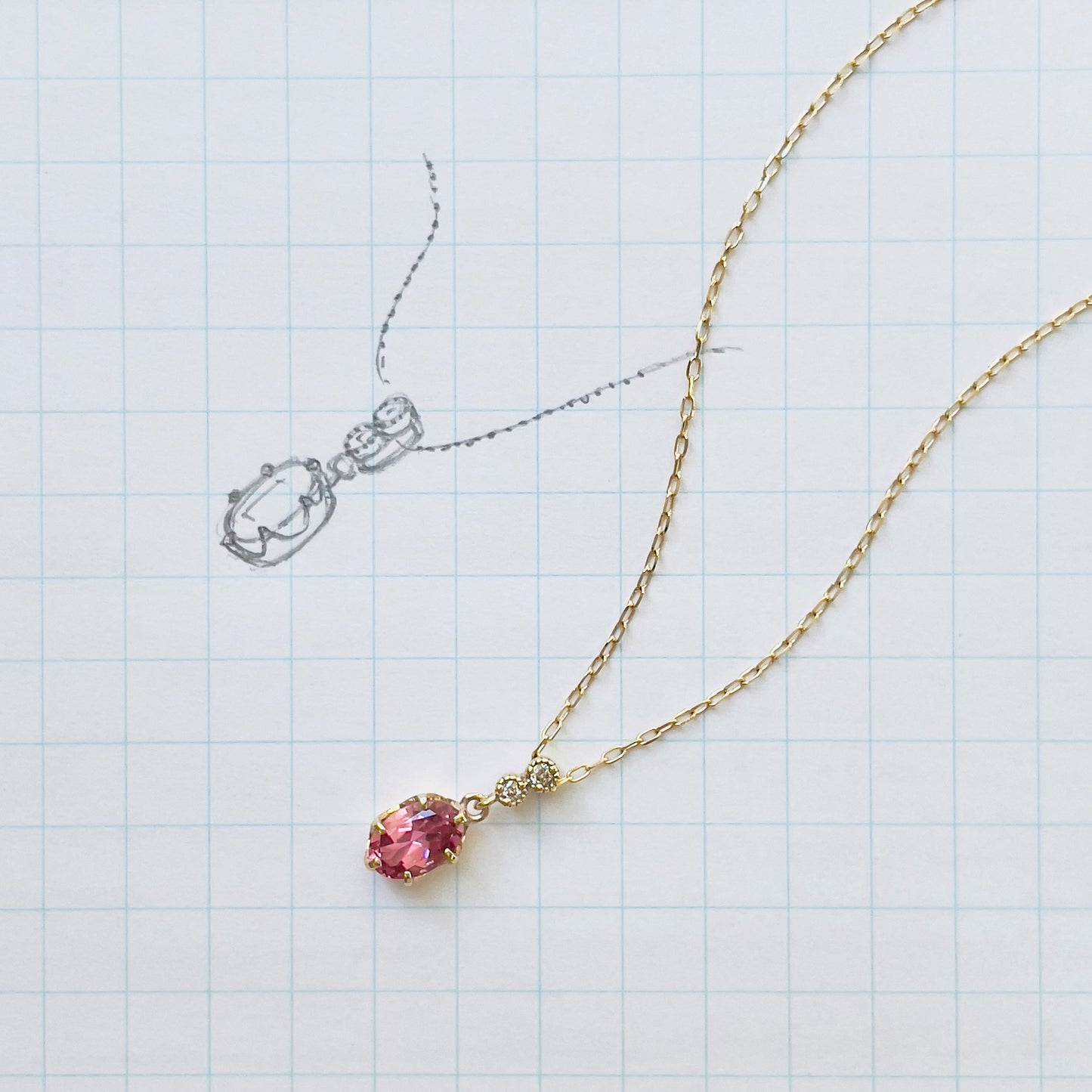 ピンクトルマリン×ダイヤモンド0.01ct ネックレス K10YG
