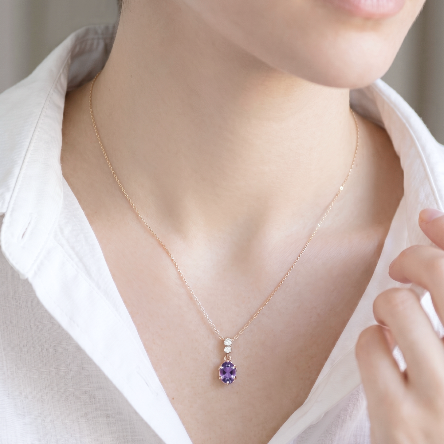 アメジスト×ダイヤモンド0.01ct ネックレス K10YG