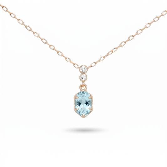 アクアマリン×ダイヤモンド0.01ct ネックレス K10YG