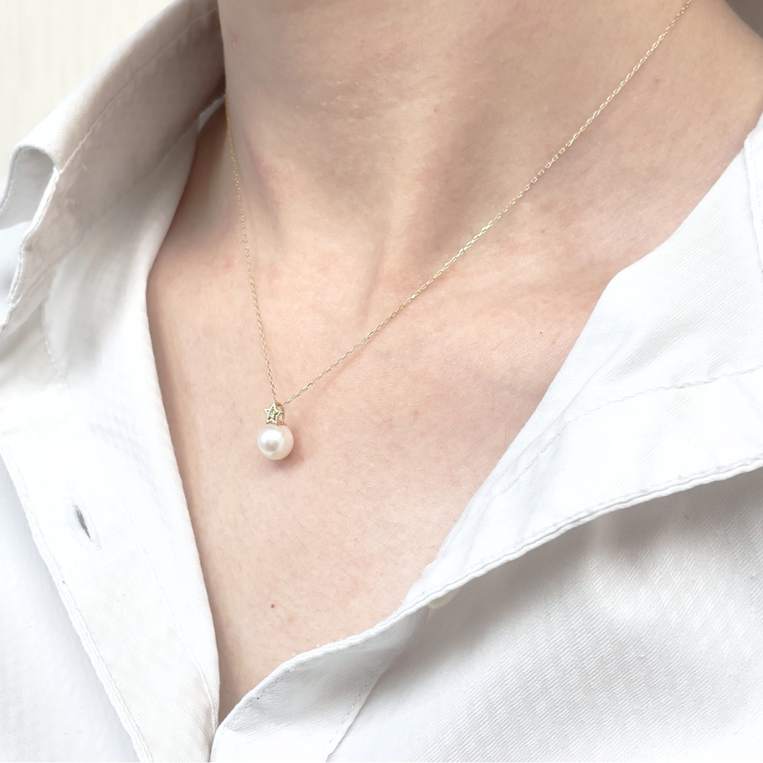 アコヤパール×ダイヤモンド0.01ct スターネックレス K10YG