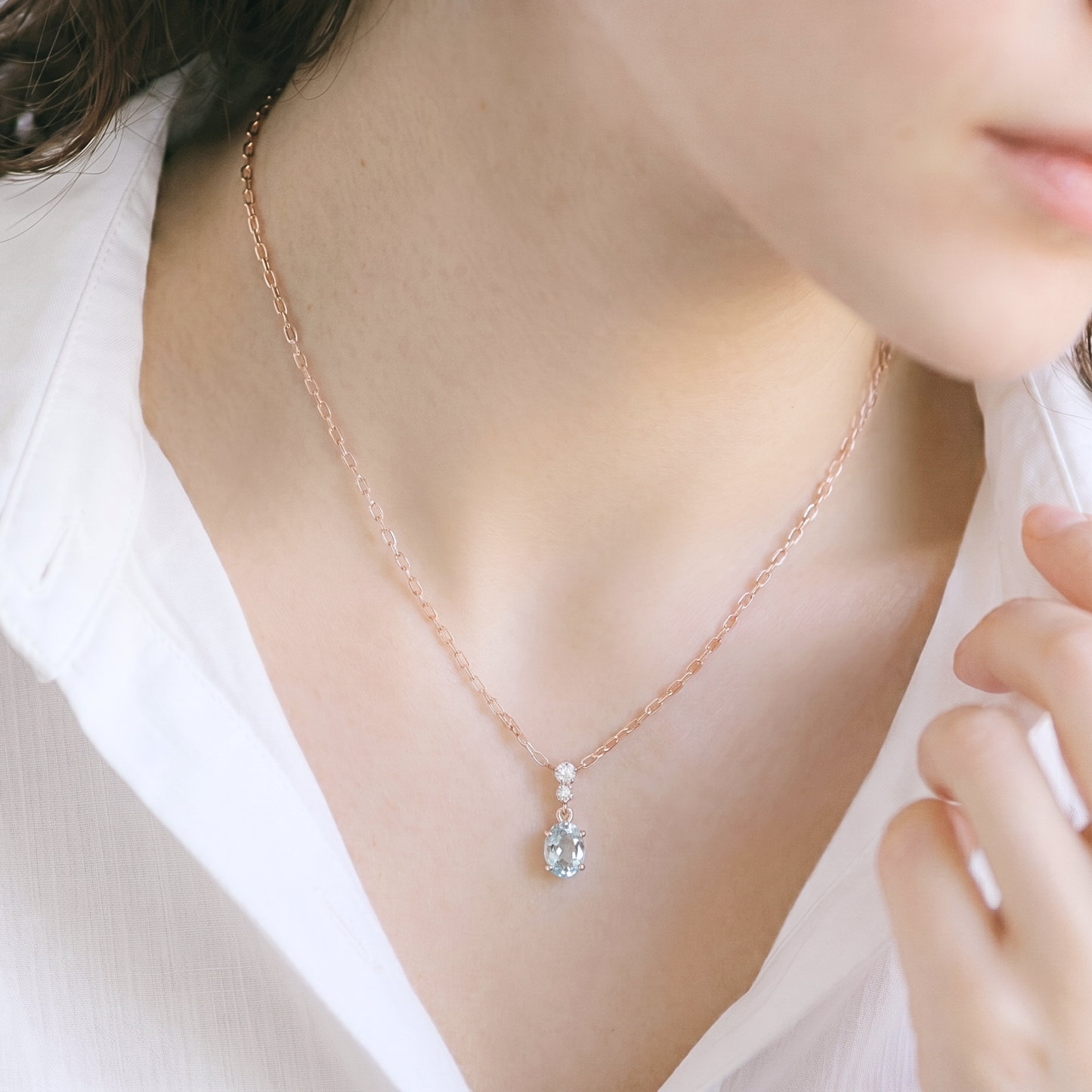 アクアマリン×ダイヤモンド0.01ct ネックレス K10YG