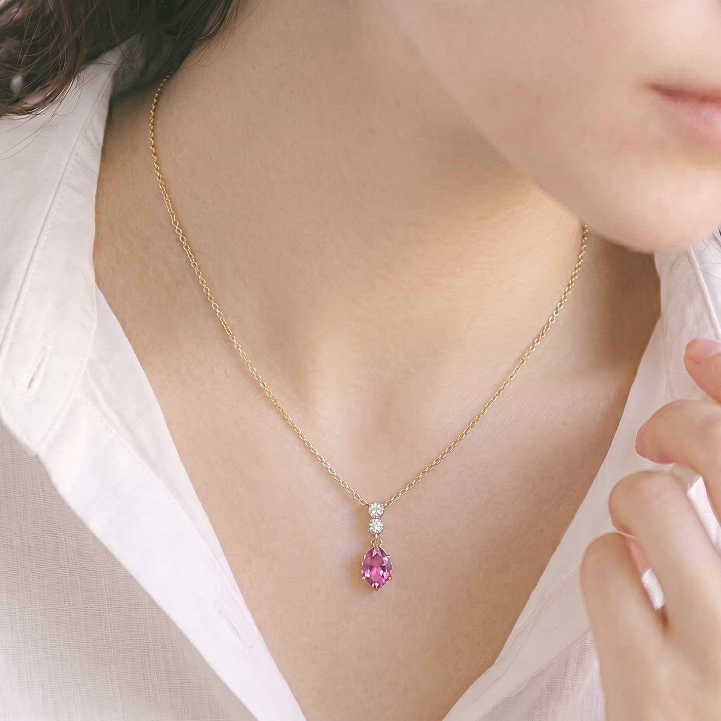 ピンクトルマリン×ダイヤモンド0.01ct ネックレス K10YG