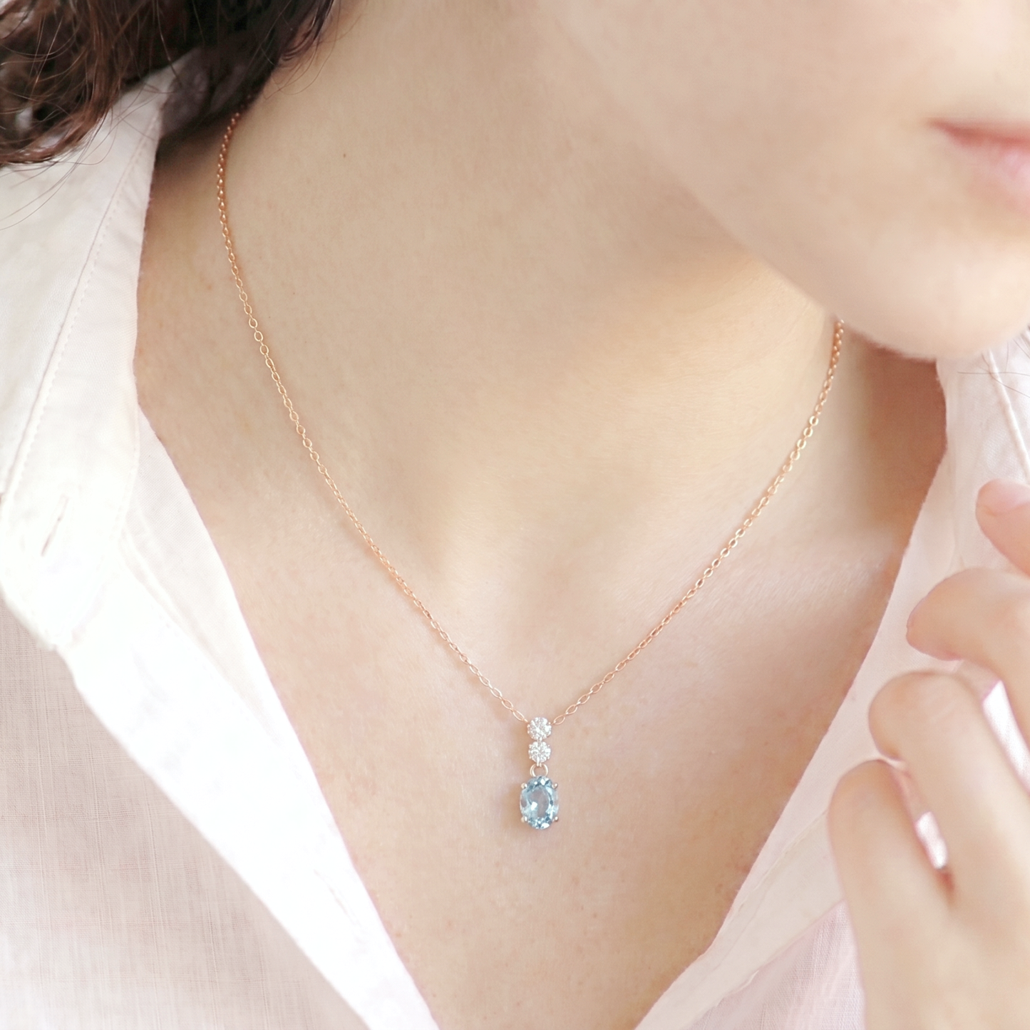 ブルートパーズ×ダイヤモンド0.01ct ネックレス K10YG