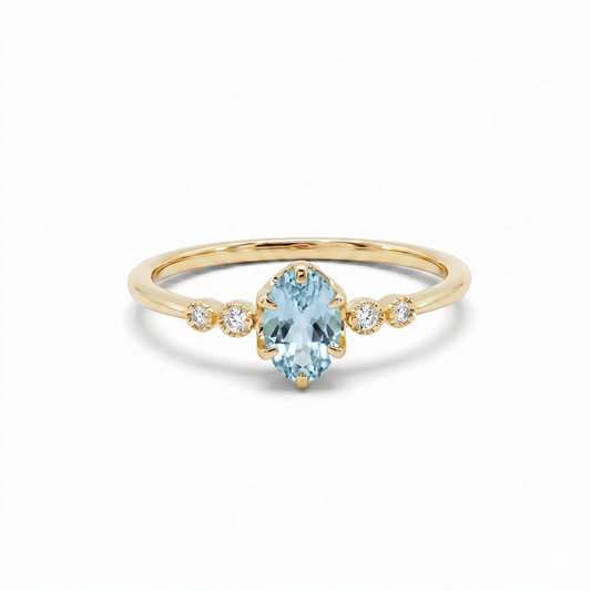 アクアマリン×ダイヤモンド0.03ct リング K10YG